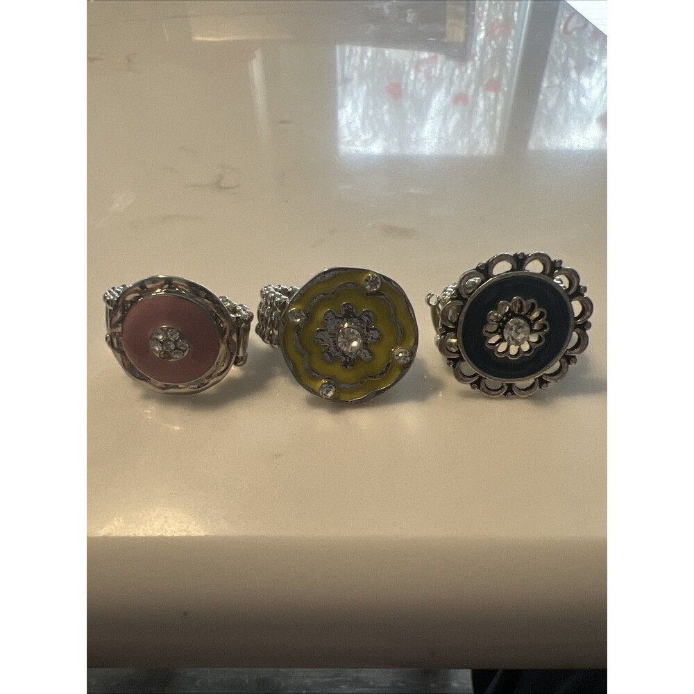 Lot Of 3 Paparazzi StretchBand Ring HAPPY HOUR (Pink, Blue, Yellow) ROUND
